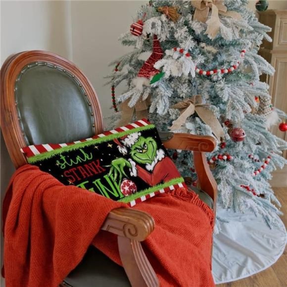 Christmas Throw Lumbar Pillow Cover 12X20 Inches |  Stink Stank Stunk Farmhouse - Picture 6 of 6